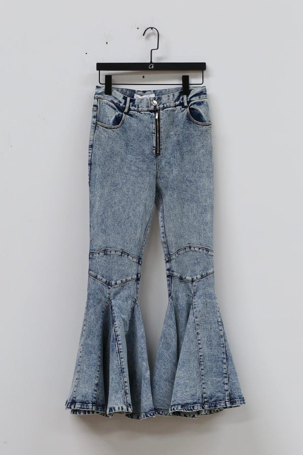 Louis Shengtao Chen Washed Denim Slim Fit Flared Pants 2252171 Blue